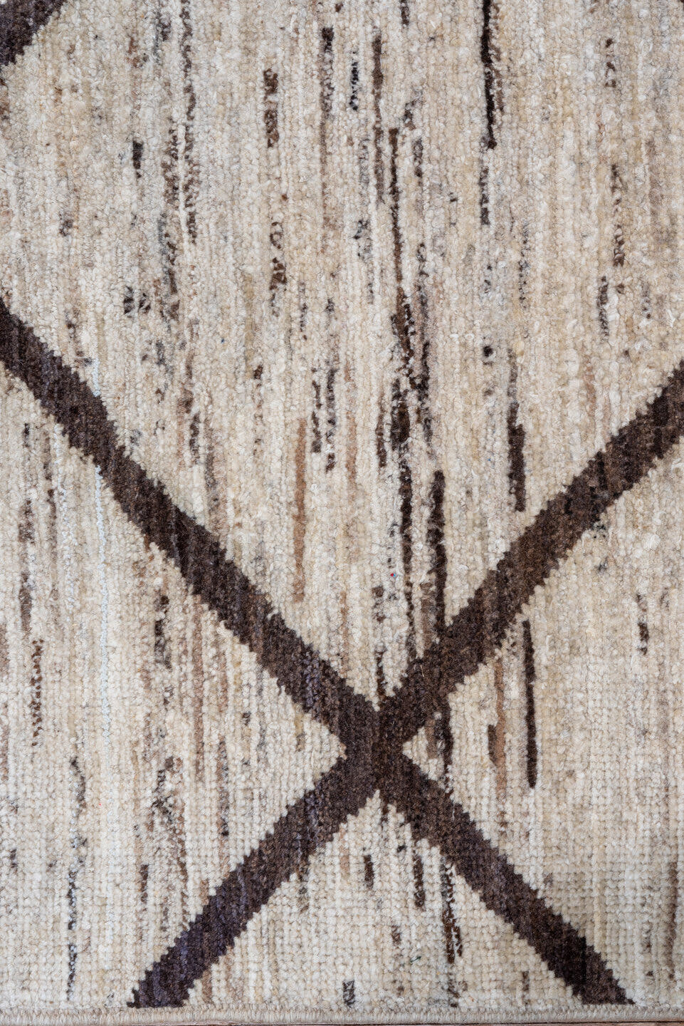 8' x 9' one-of-a-kind handmade vintage Tulu rug. Color palette: ivory, brown, taupe, charcoal, beige, gray, black