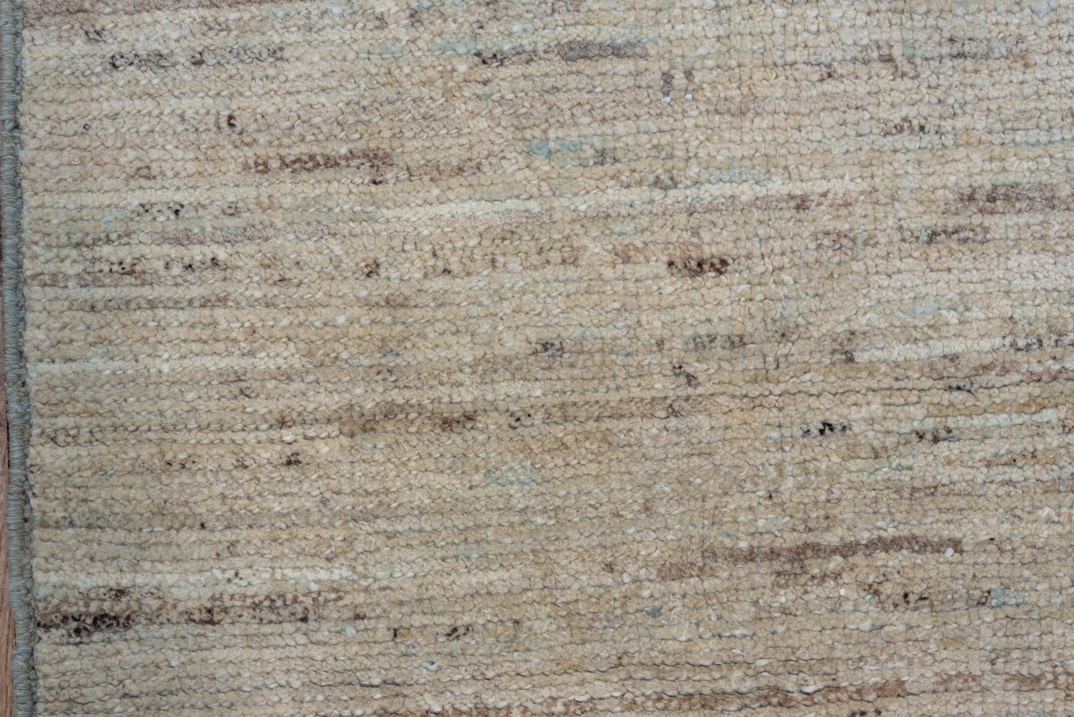 5' x 11' one-of-a-kind handmade vintage Tulu runner rug. Color palette: ivory, pale blue, taupe, gray, cream, light blue