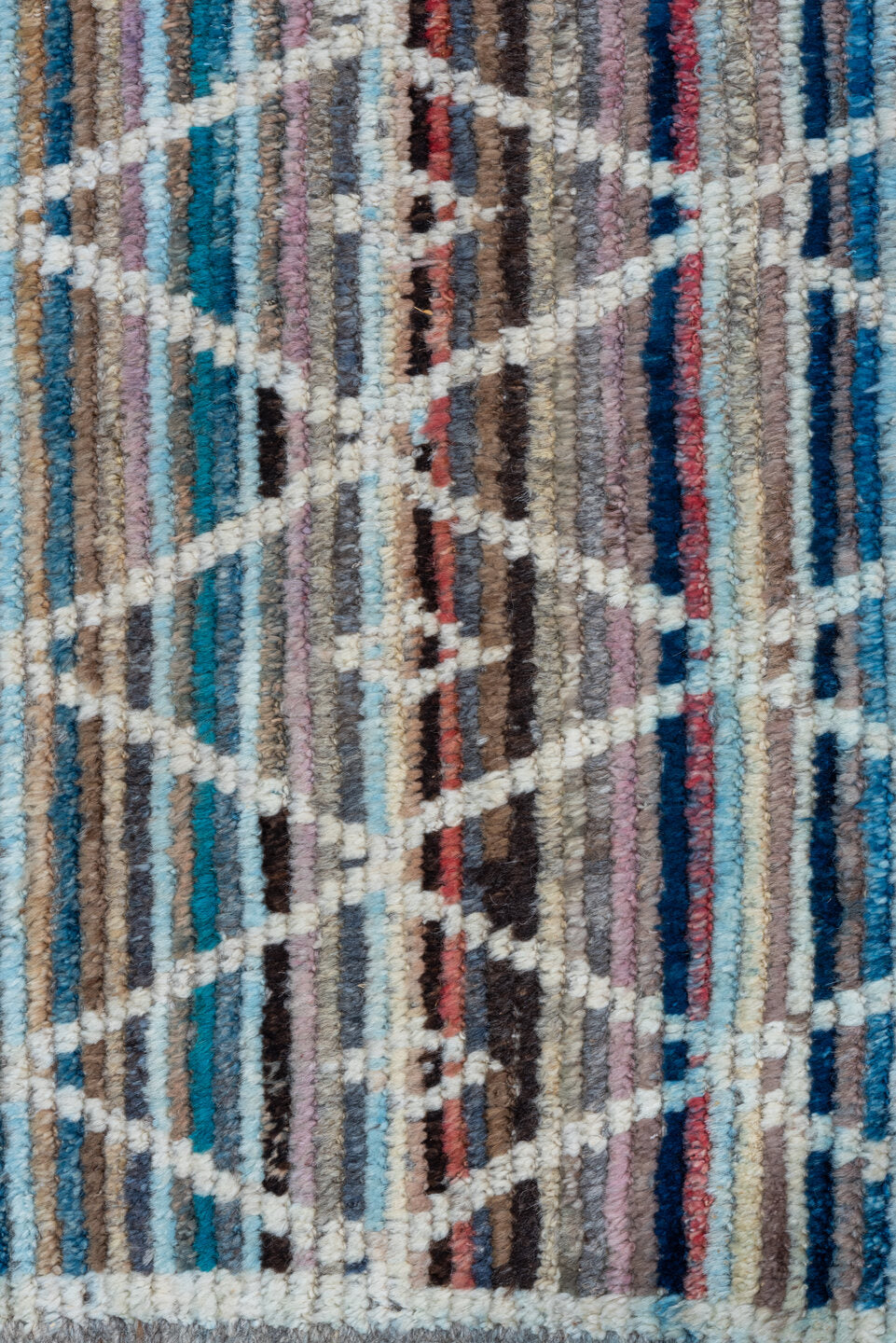 10' x 13' one-of-a-kind handmade vintage Tulu large size rug. Color palette: ivory, taupe, blue, rose, sky_blue, camel