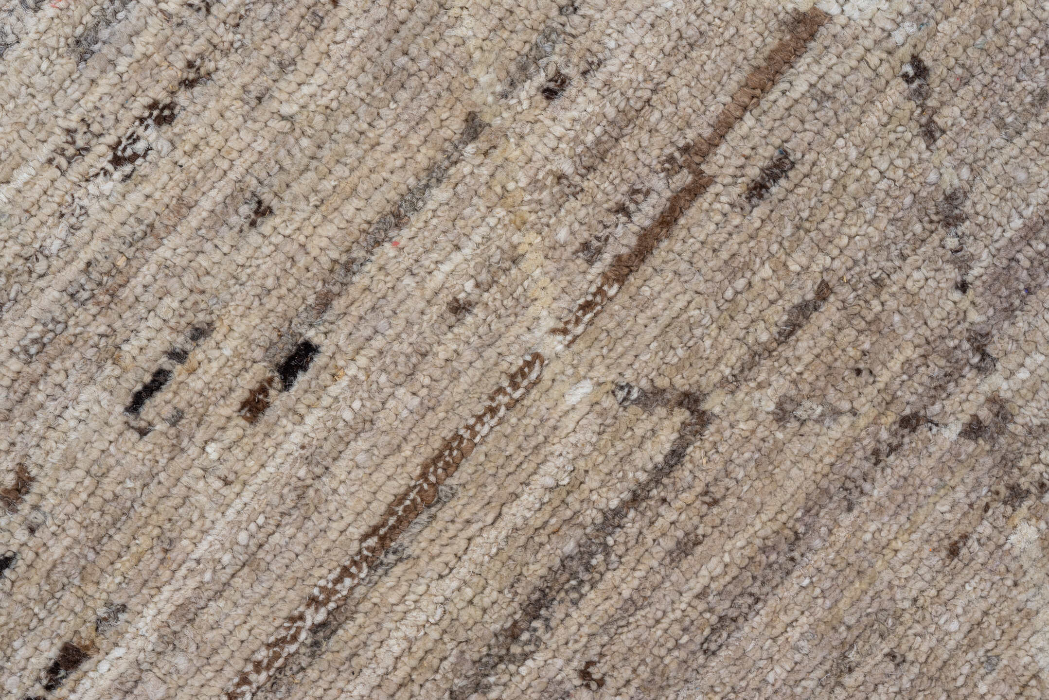 7' x 9' one-of-a-kind handmade vintage Tulu rug. Color palette: ivory, taupe, beige, brown, cream, gray