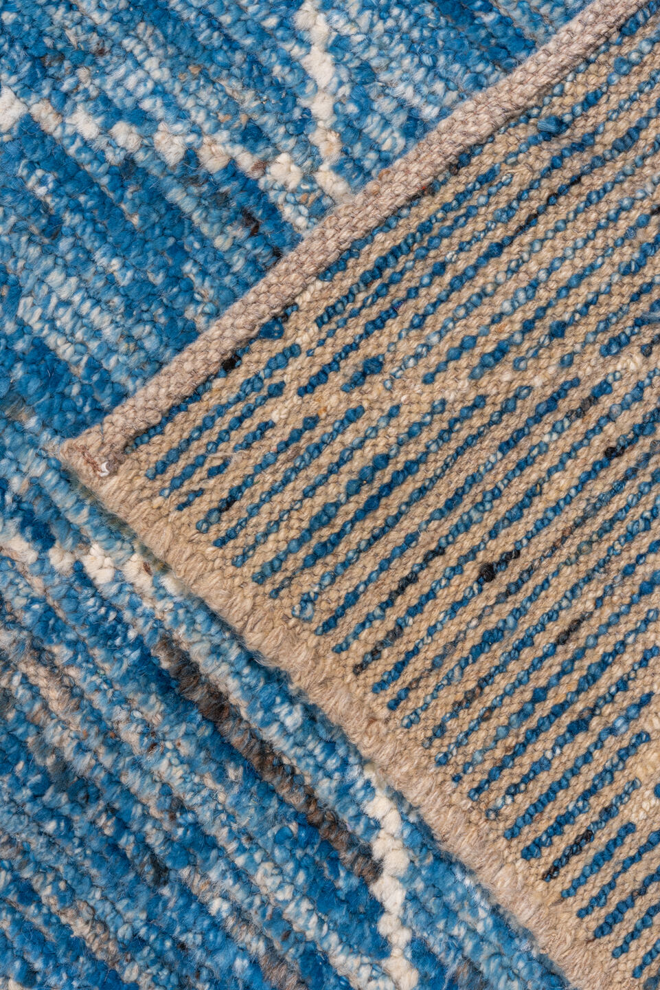 10' x 13' one-of-a-kind handmade vintage Tulu large size rug. Color palette: arapawa, blue, gainsboro, gray, light blue