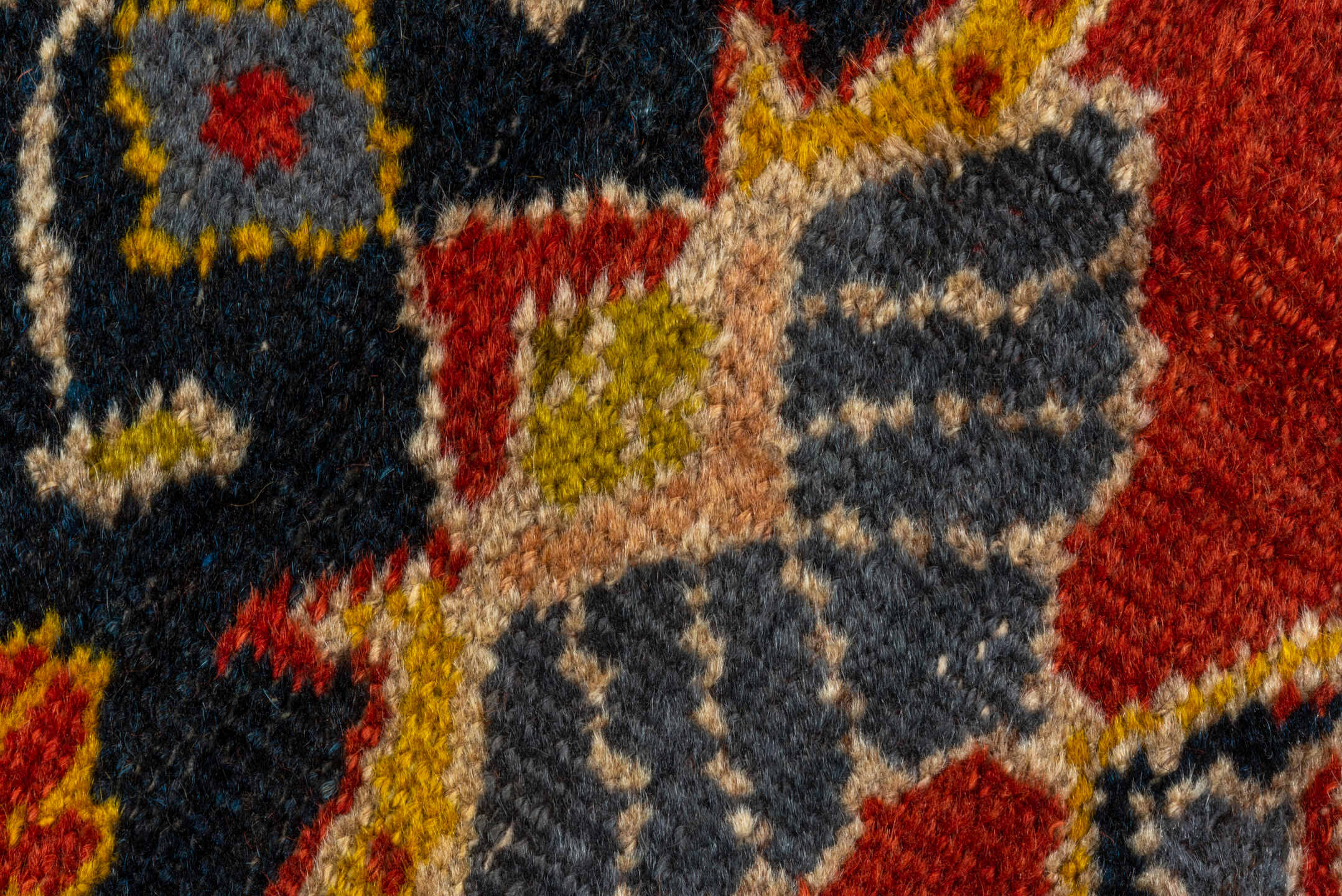 9' x 13' one-of-a-kind handmade vintage Sultanabad large size rug. Color palette: crimson, navy, ivory, gold, camel, slate