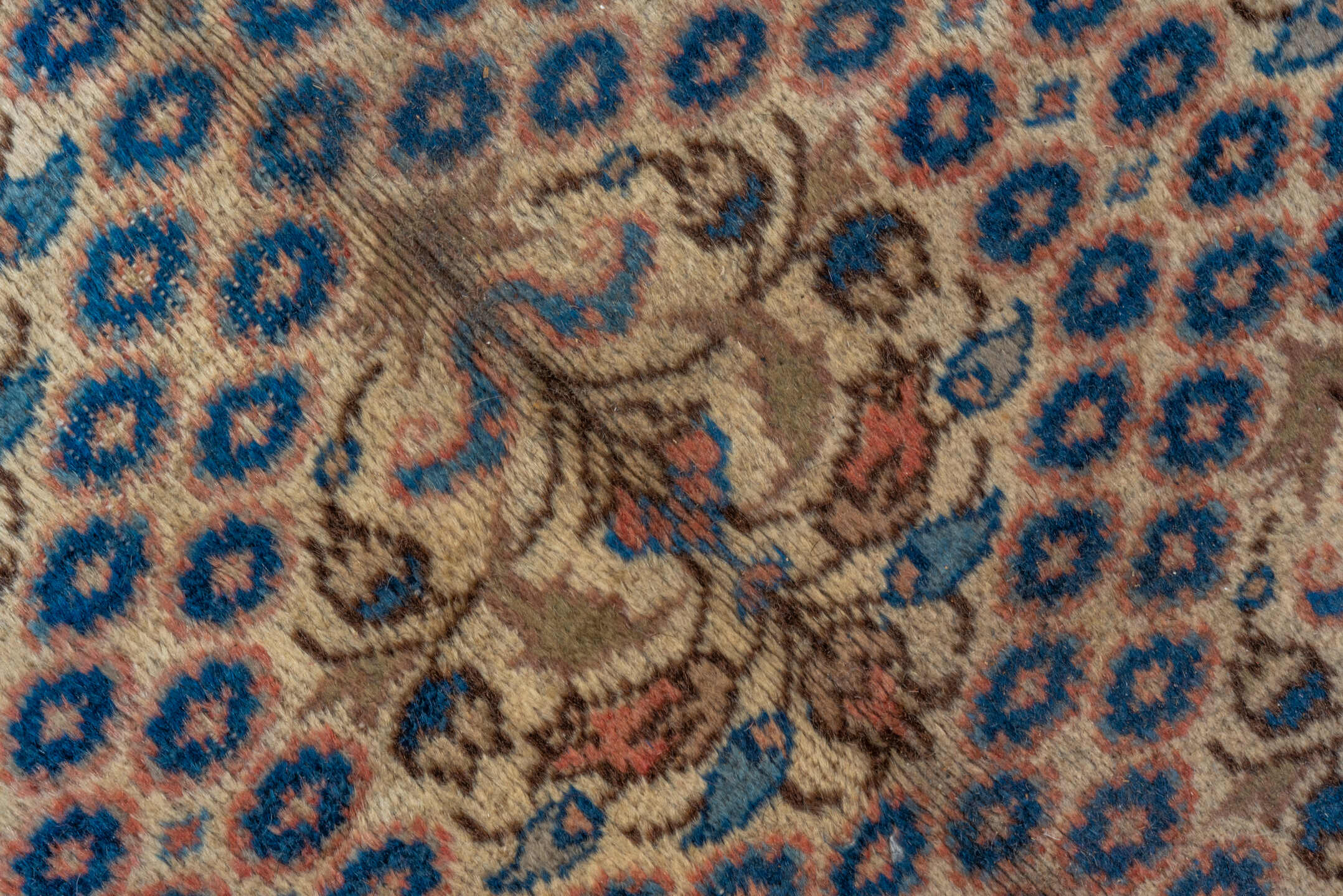 7' x 12' one-of-a-kind handmade vintage Sivas large size rug. Color palette: ivory, navy, beige, camel, taupe, slate, rose