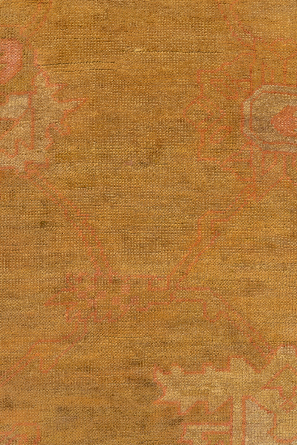 14' x 18' one-of-a-kind handmade vintage Oushak oversize rug. Color palette: terra cotta, camel, ivory, blush, sage, ochre