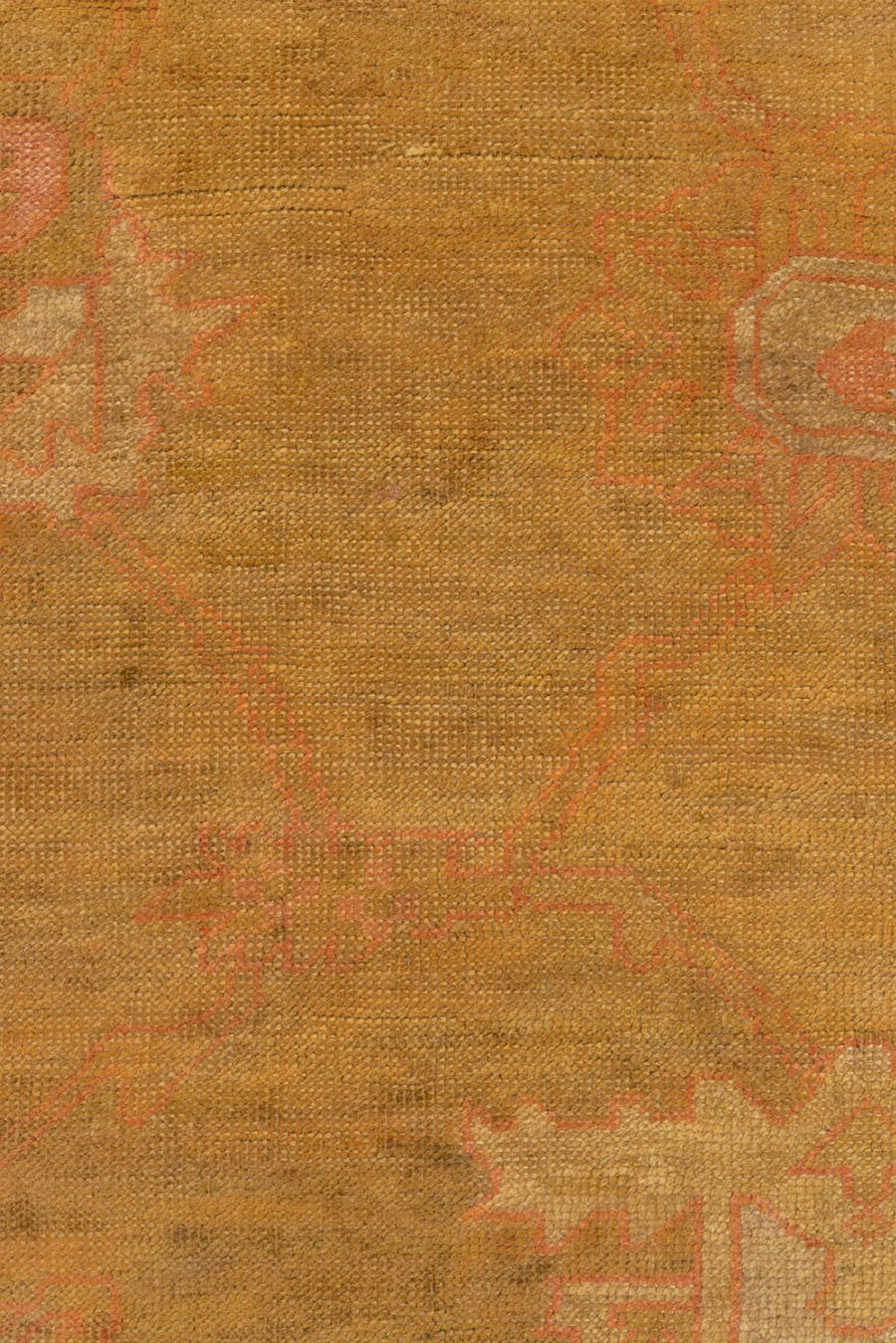 14' x 18' one-of-a-kind handmade vintage Oushak oversize rug. Color palette: terra cotta, camel, ivory, blush, sage, ochre