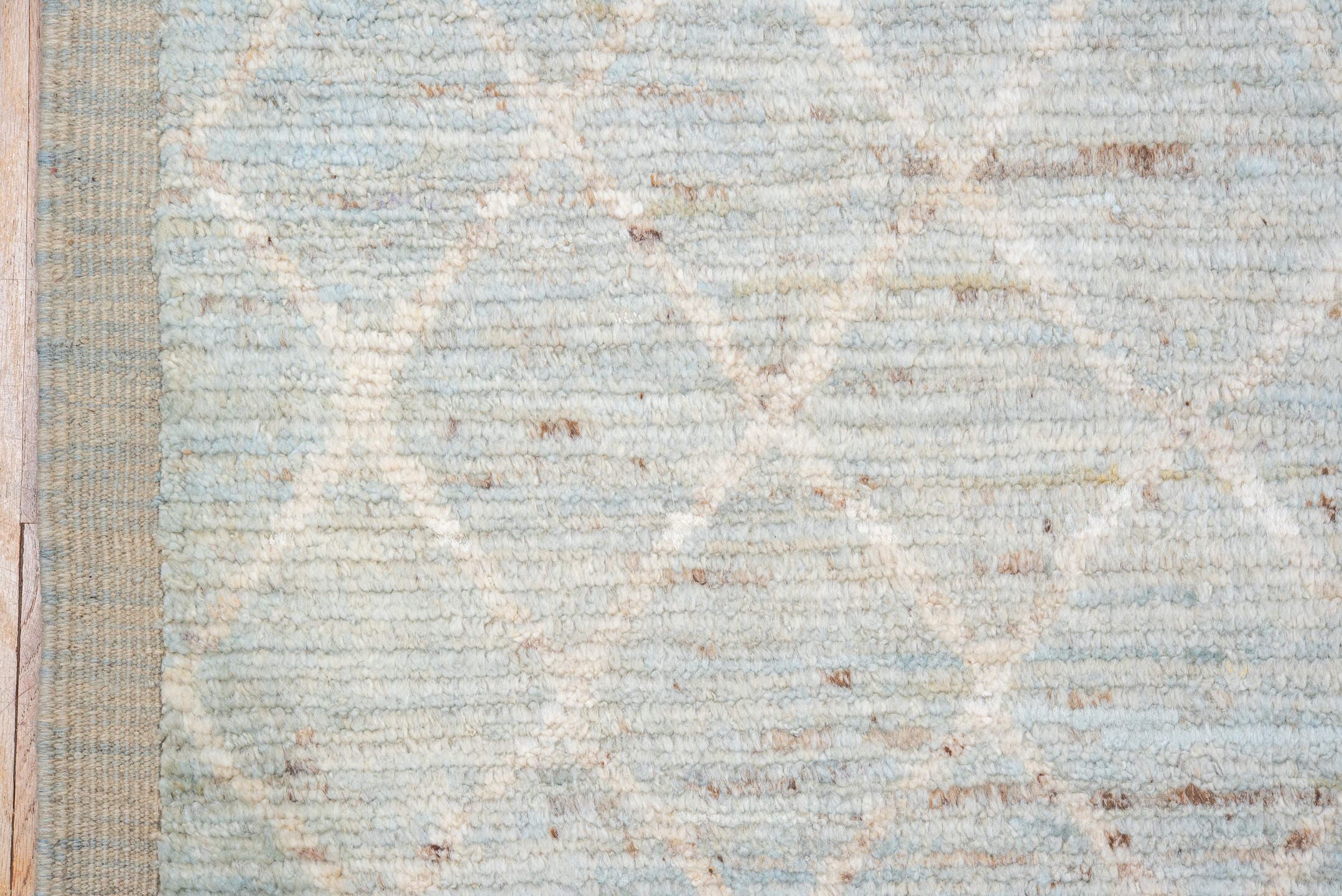8' x 11' one-of-a-kind handmade vintage Tulu large size rug. Color palette: pale blue, ivory, taupe, beige, light gray