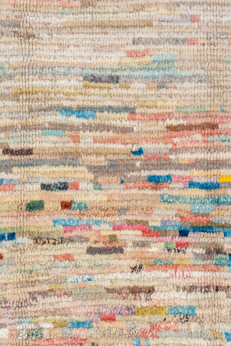 10' x 12' one-of-a-kind handmade vintage Tulu large size rug. Color palette: ivory, beige, coral, sky blue, taupe, brown