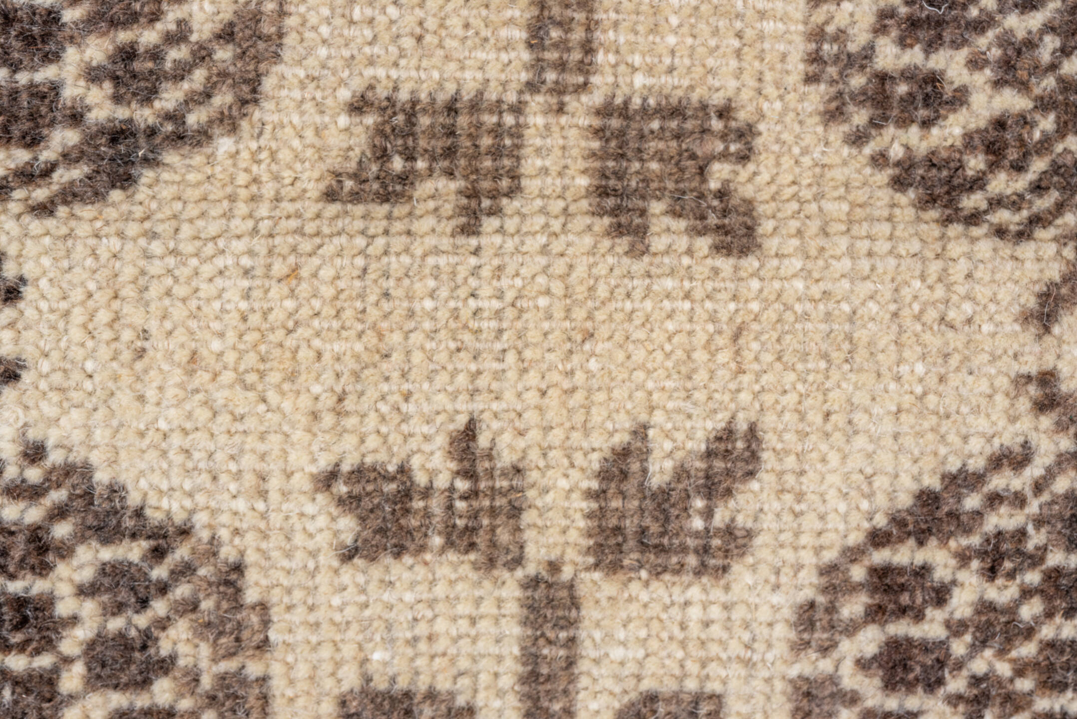 5' x 7' one-of-a-kind handmade vintage Tulu rug. Color palette: ivory, brown, taupe, camel, beige, gray