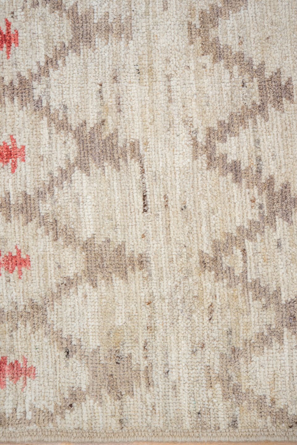 6' x 8' one-of-a-kind handmade vintage Tulu medium size rug. Color palette: ivory, taupe, coral, beige, gray, terracotta