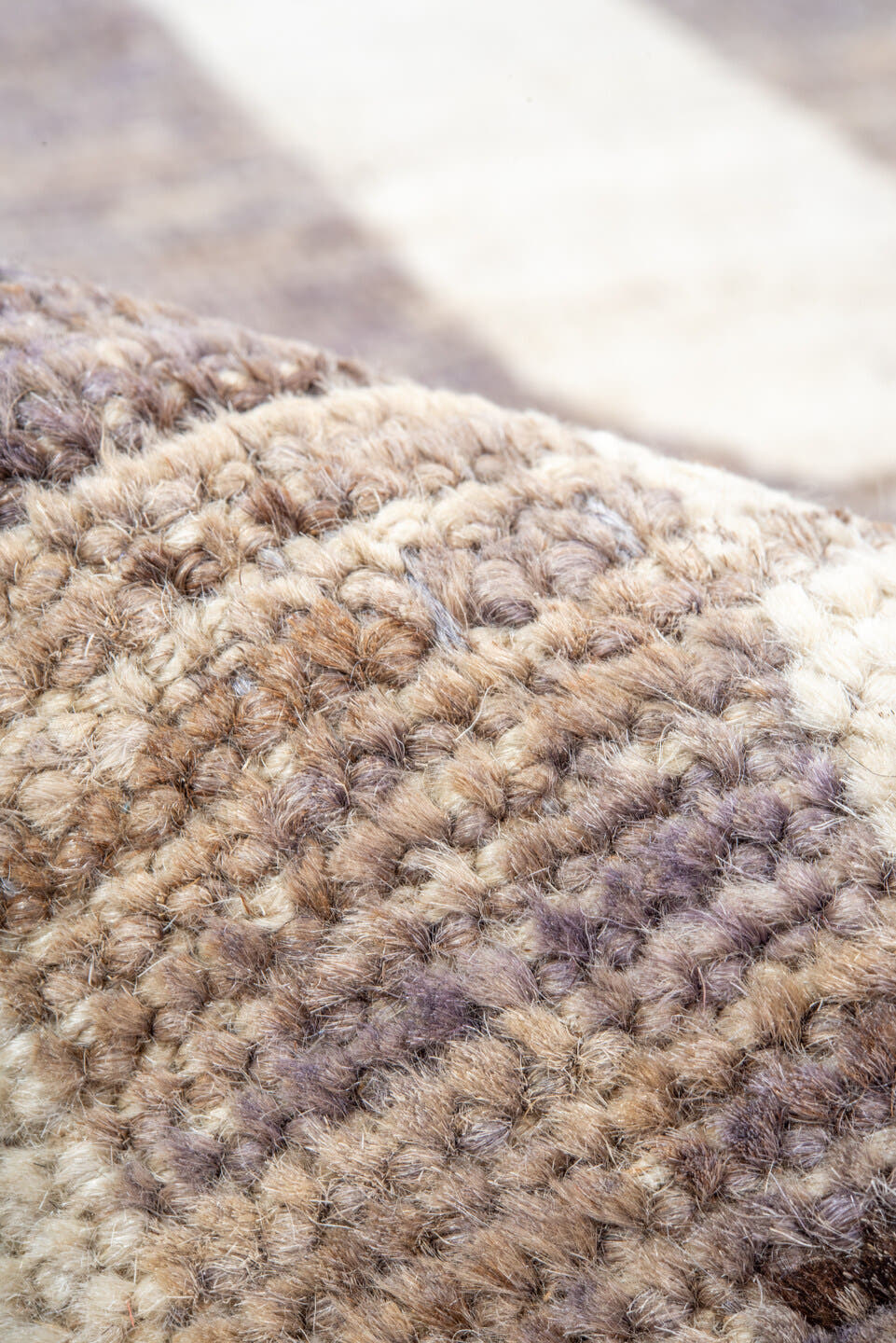 6' x 8' one-of-a-kind handmade vintage Tulu medium size rug. Color palette: ivory, taupe, brown, charcoal, beige, gray