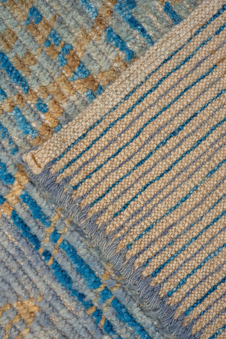 3' x 9' one-of-a-kind handmade vintage Tulu runner rug. Color palette: pale blue, ivory, sky blue, beige, light blue