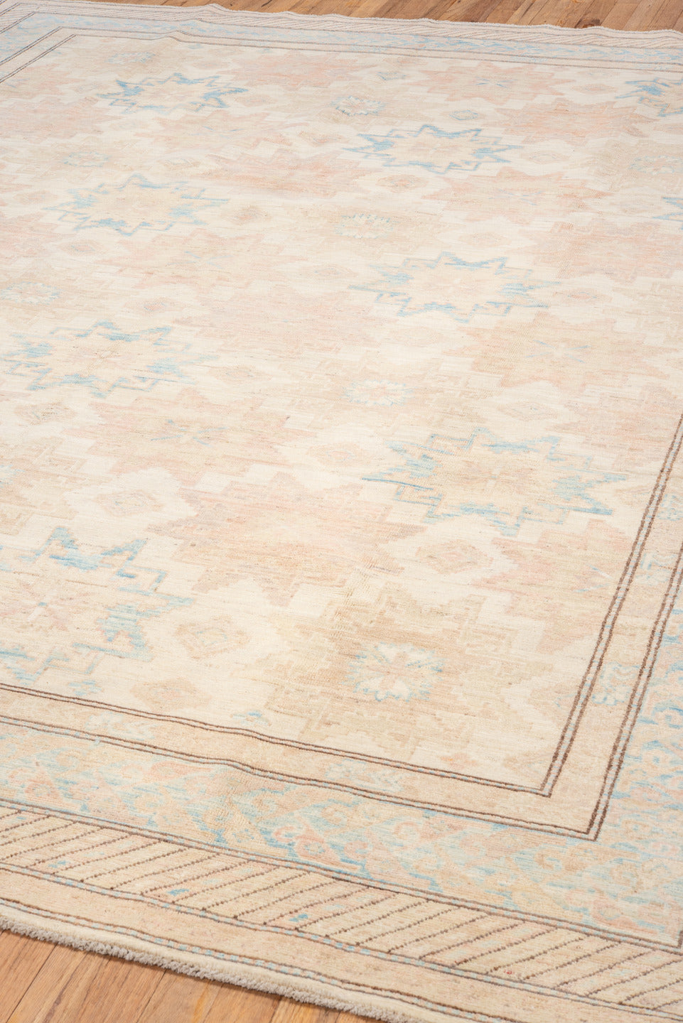 8' x 10' one-of-a-kind handmade vintage Sivas large size rug. Color palette: ivory, powder_blue, blush, beige, taupe