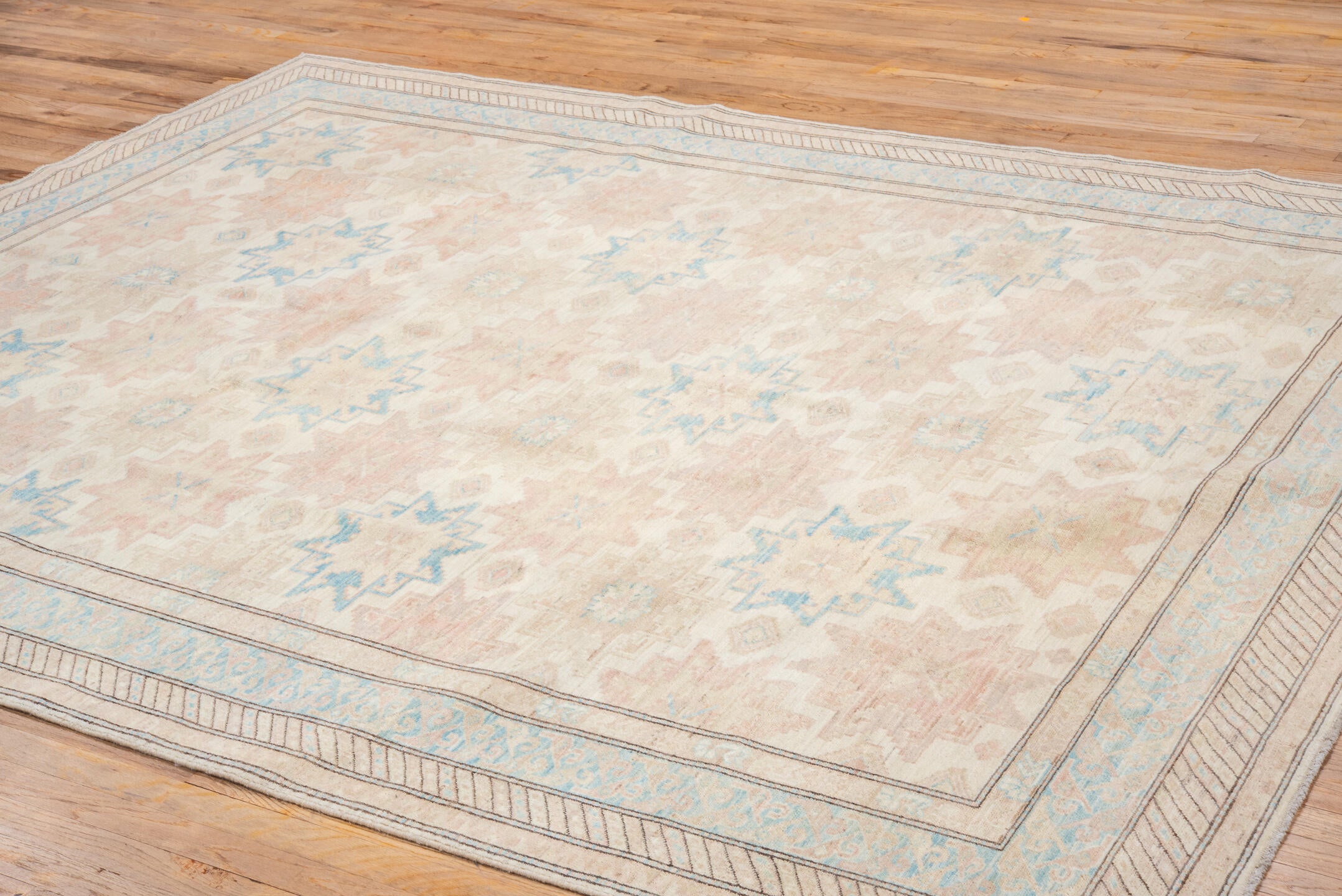 8' x 10' one-of-a-kind handmade vintage Sivas large size rug. Color palette: ivory, powder_blue, blush, beige, taupe