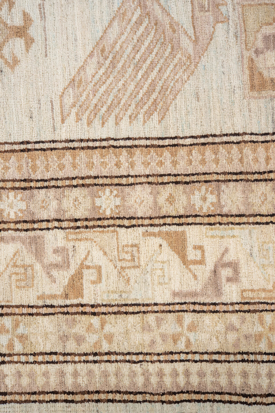 5' x 8' one-of-a-kind handmade vintage Sivas medium size rug. Color palette: ivory, beige, taupe, camel, pale blue, sand