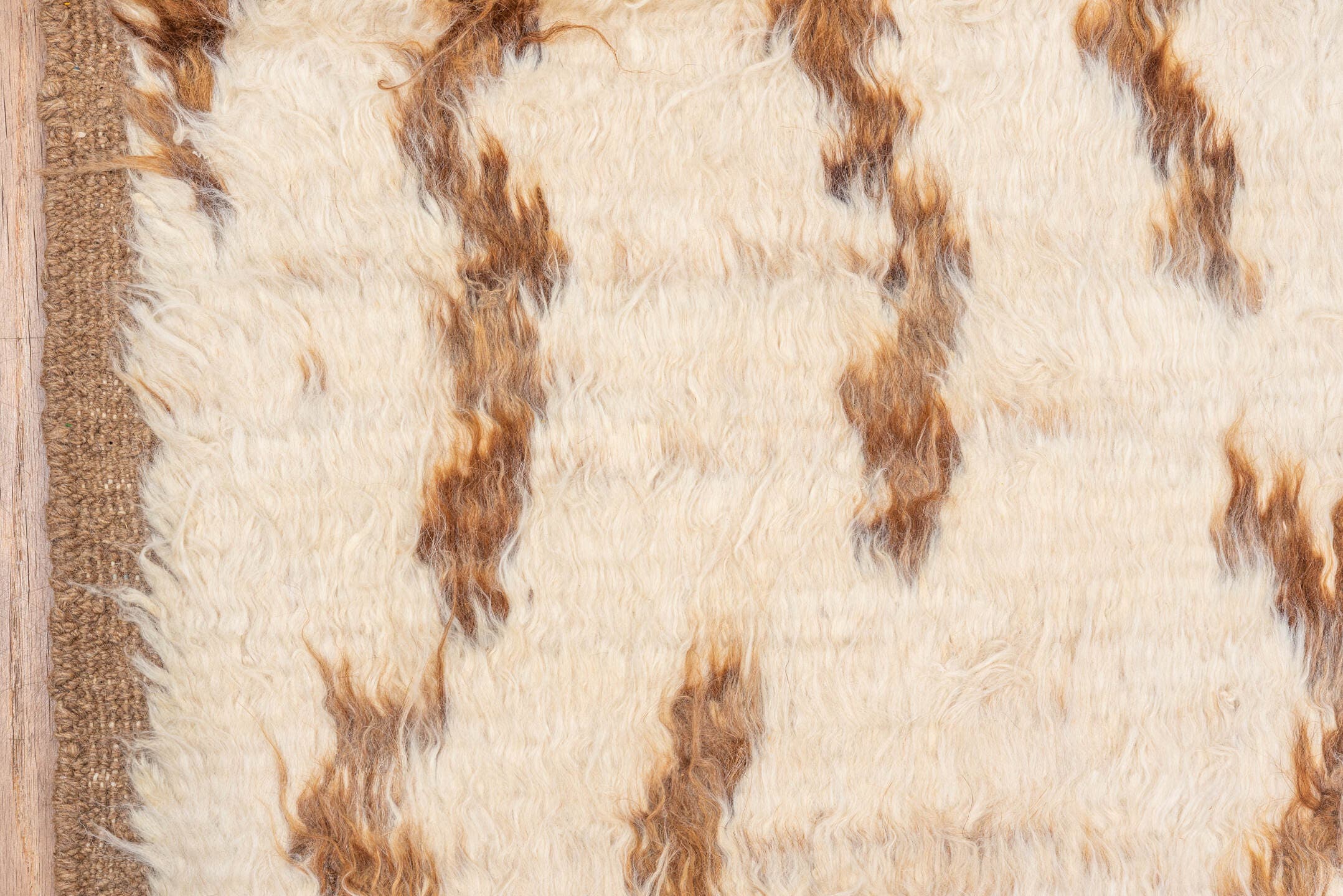 5' x 8' one-of-a-kind handmade vintage Moroccan medium size rug. Color palette: ivory, camel, brown, cream, beige
