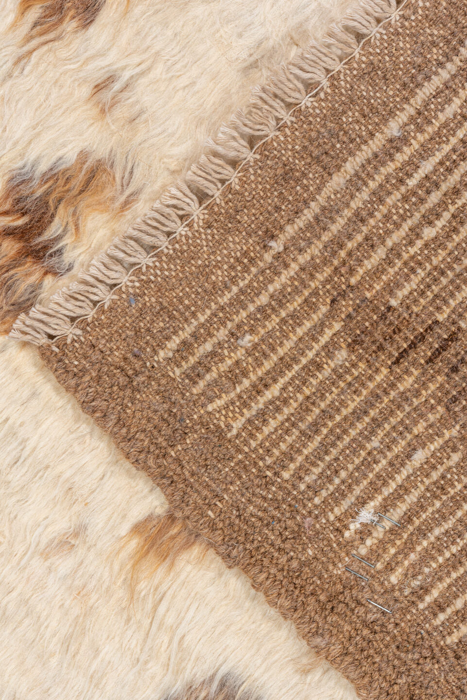 5' x 8' one-of-a-kind handmade vintage Moroccan medium size rug. Color palette: antiquewhite, brown, gray, light gray, linen