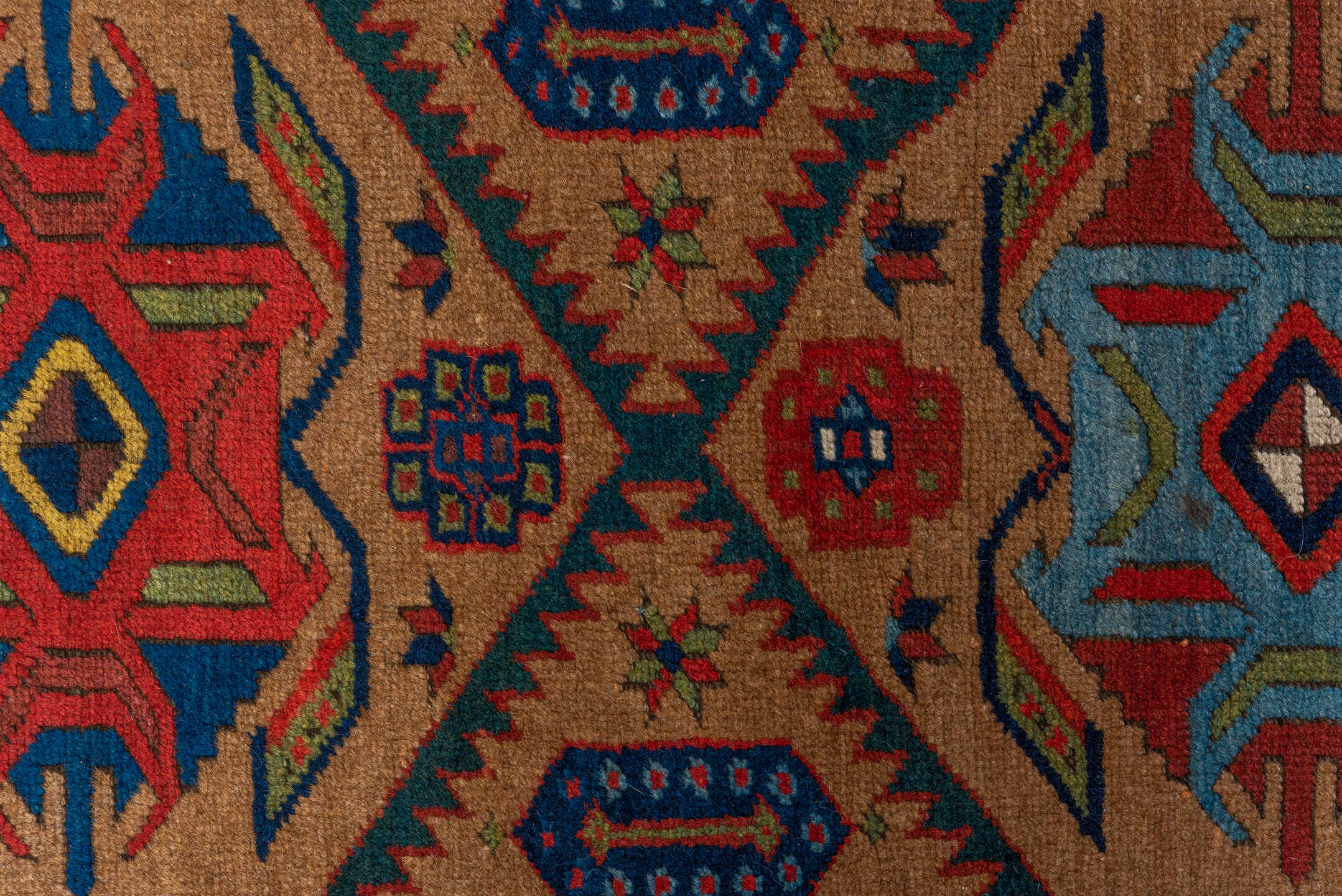 3' x 12' one-of-a-kind handmade vintage Cam Hamadan runner rug. Color palette: camel, navy, rust, ivory, red, sky_blue, teal