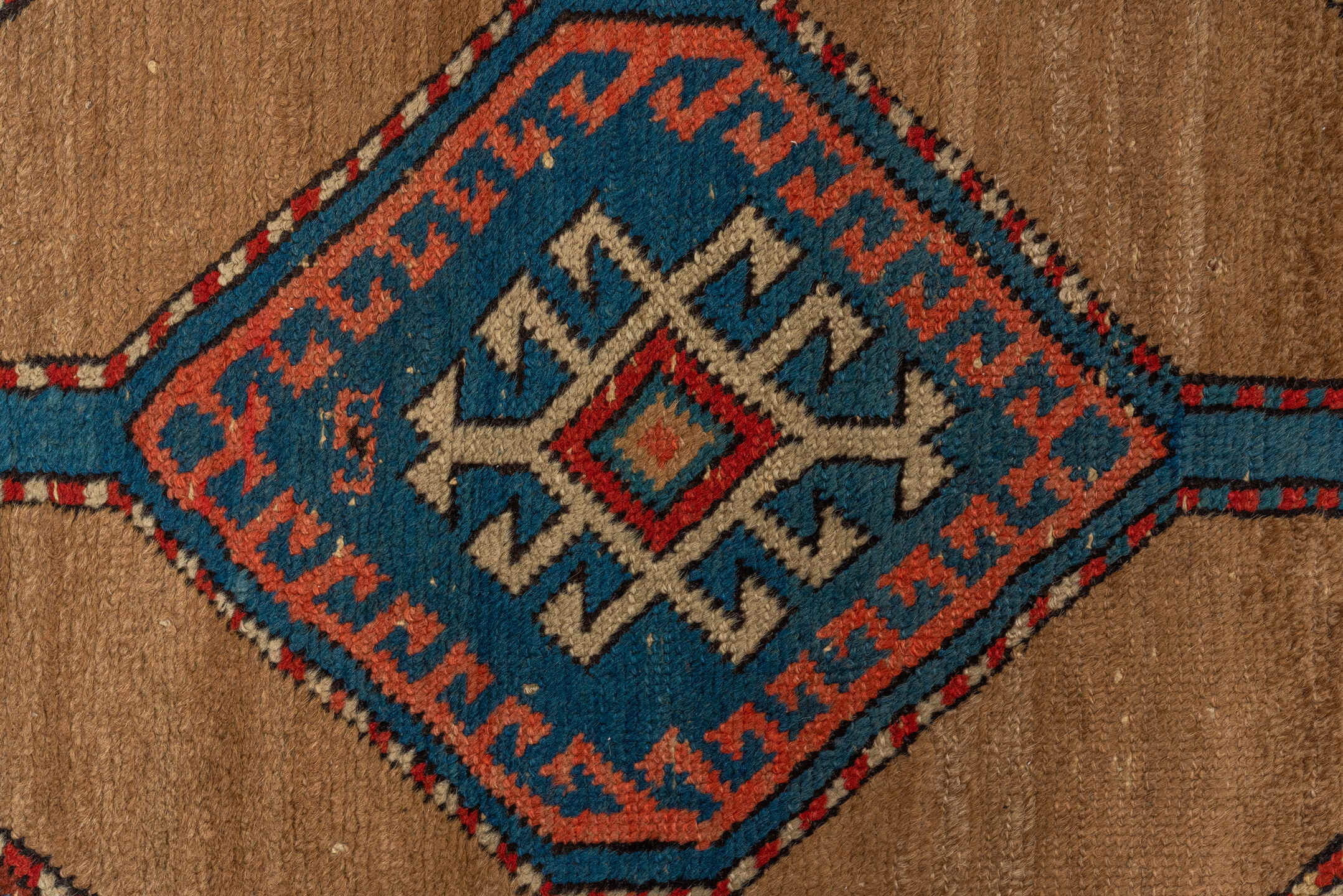 2' x 8' one-of-a-kind handmade vintage Cam Hamadan runner rug. Color palette: camel, turquoise, rust, ivory, brown, navy
