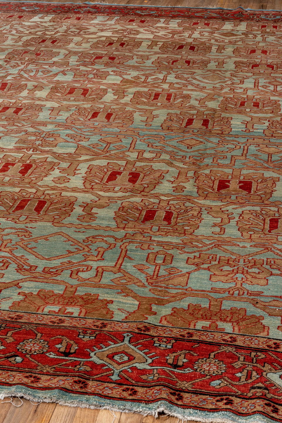 12' x 14' one-of-a-kind handmade vintage Bakhshayesh oversize rug. Color palette: ivory, rust, light blue, terracotta