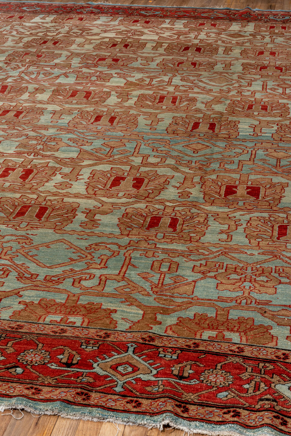 12' x 14' one-of-a-kind handmade vintage Bakhshayesh oversize rug. Color palette: ivory, rust, light blue, terracotta