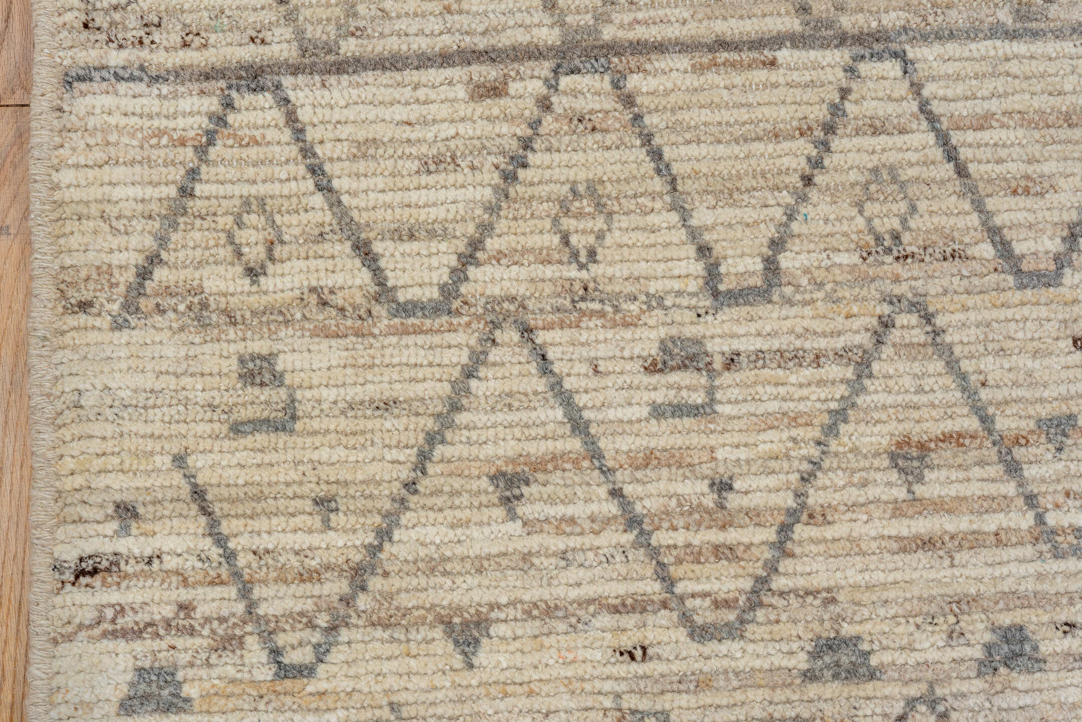 3' x 11' one-of-a-kind handmade vintage Tulu runner rug. Color palette: brown, dim gray, gainsboro, gray, light gray