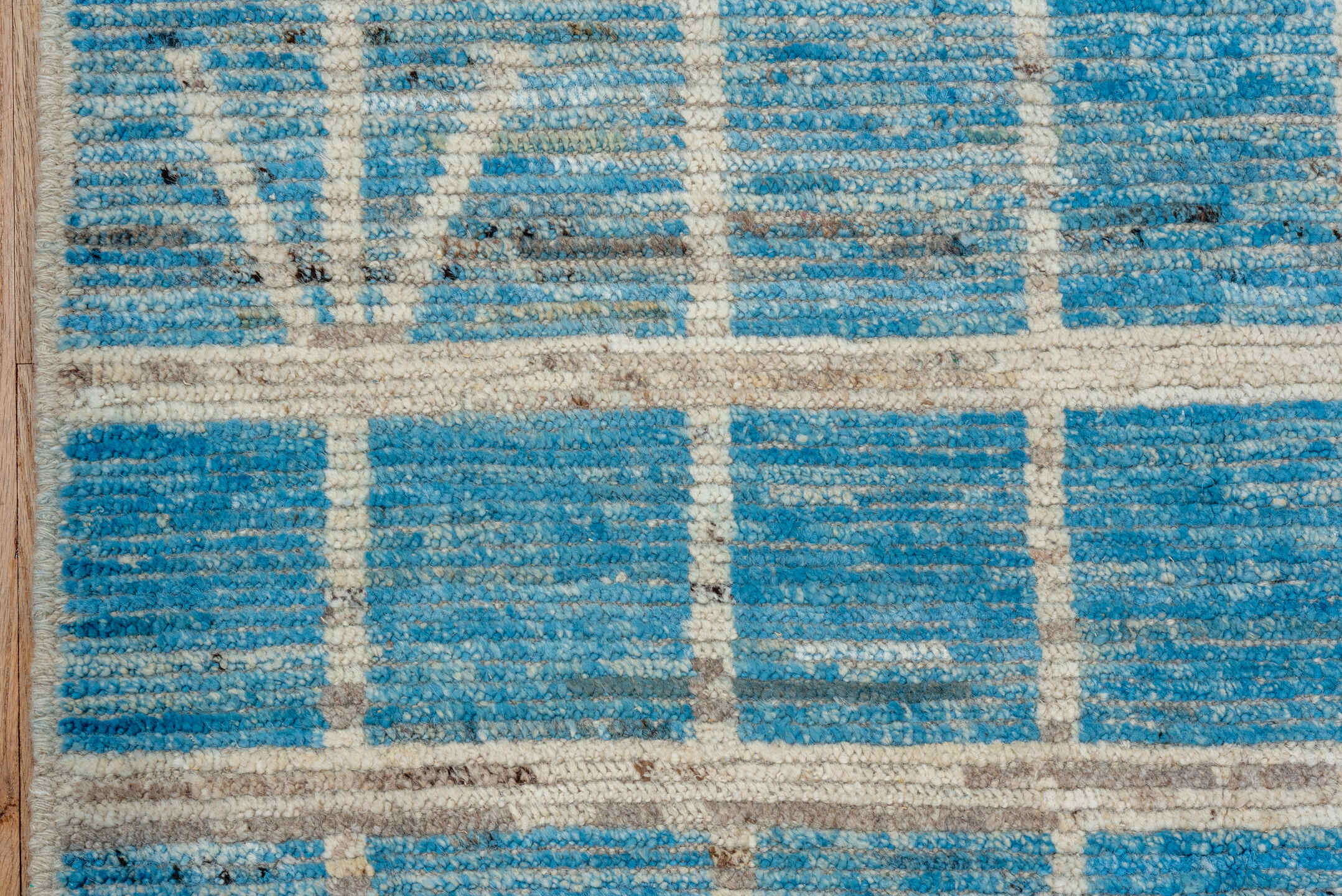 3' x 11' one-of-a-kind handmade vintage Tulu runner rug. Color palette: sky blue, ivory, cream, taupe, charcoal, light blue