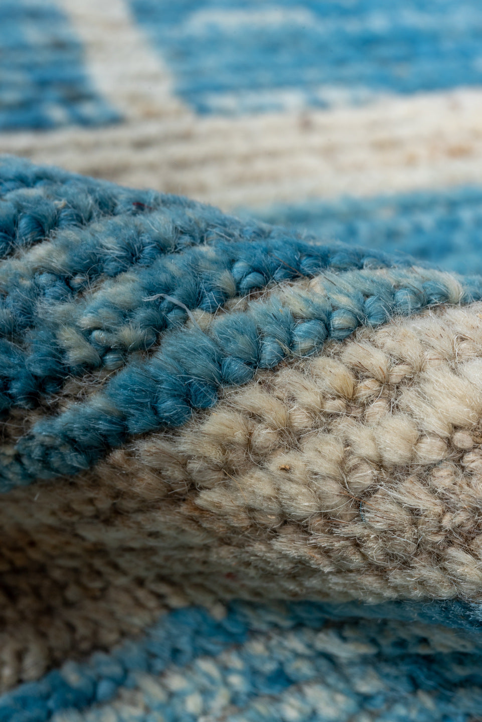 3' x 11' one-of-a-kind handmade vintage Tulu runner rug. Color palette: sky blue, ivory, cream, taupe, charcoal, light blue