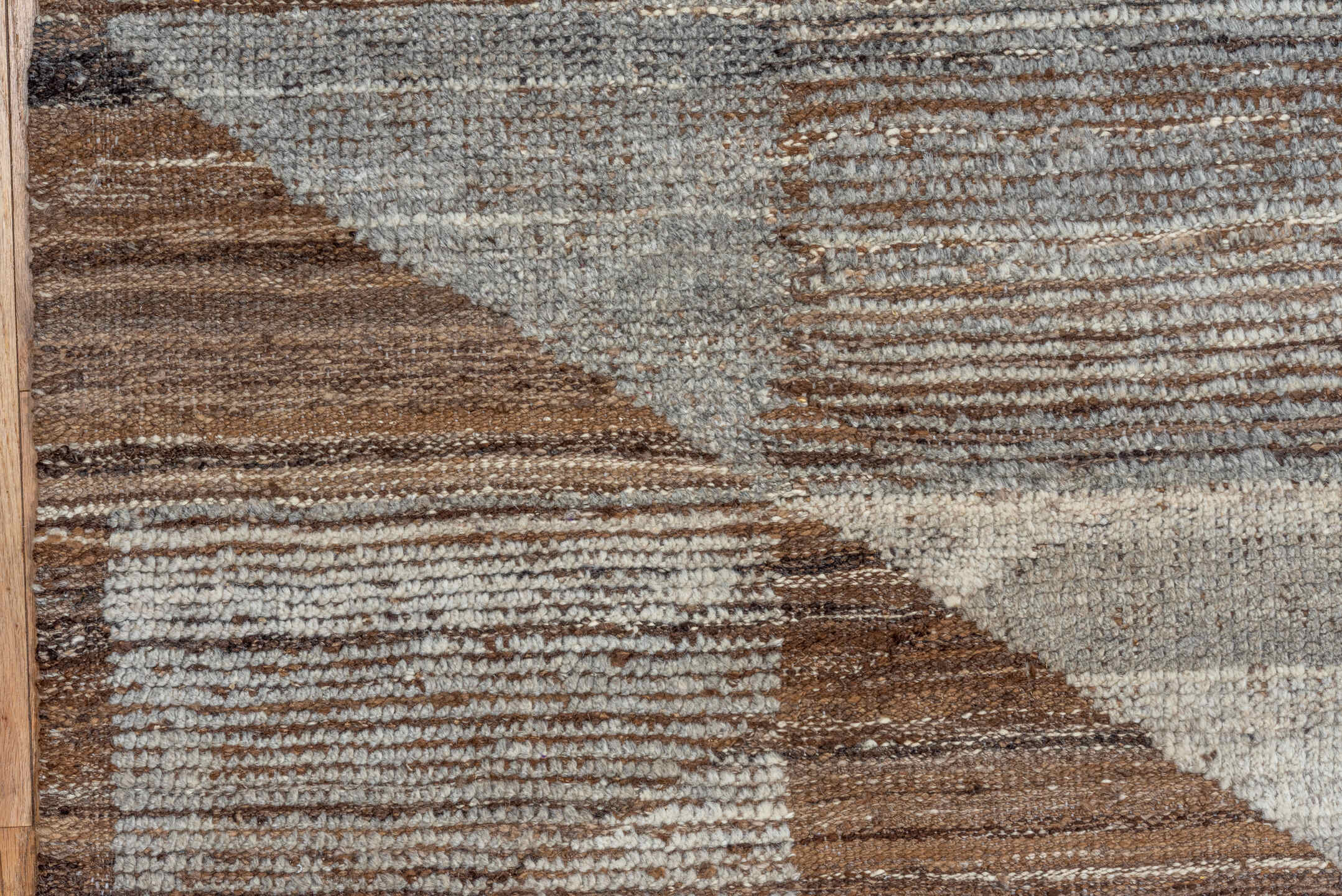 13' x 20' one-of-a-kind handmade vintage Tulu oversize rug. Color palette: brown, dark gray, gray, light gray, off-white