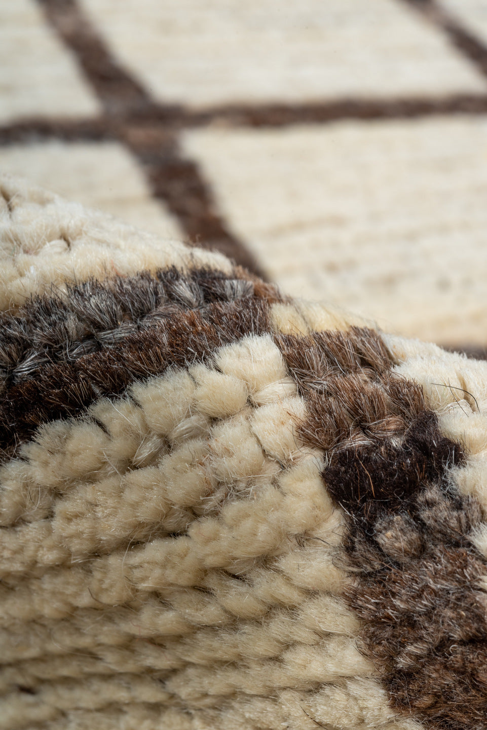 3' x 11' one-of-a-kind handmade vintage Tulu runner rug. Color palette: brown, gray, light gray, off-white, orange, snow