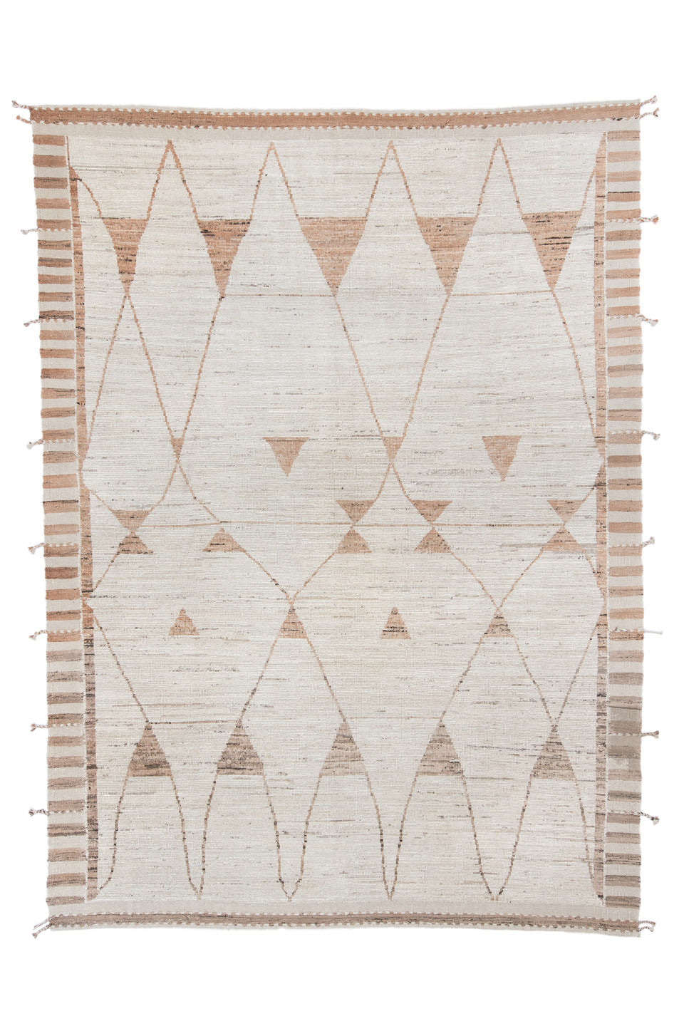 9' x 12' one-of-a-kind handmade vintage Tulu large size rug. Color palette: brown, gainsboro, gray, light gray, linen