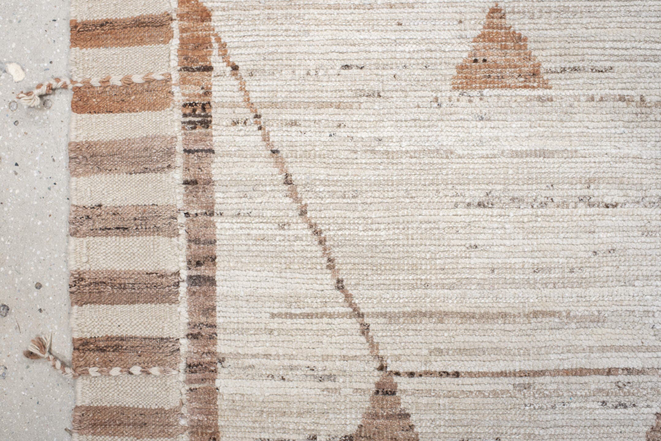 9' x 12' one-of-a-kind handmade vintage Tulu large size rug. Color palette: ivory, camel, taupe, beige, light brown, gray