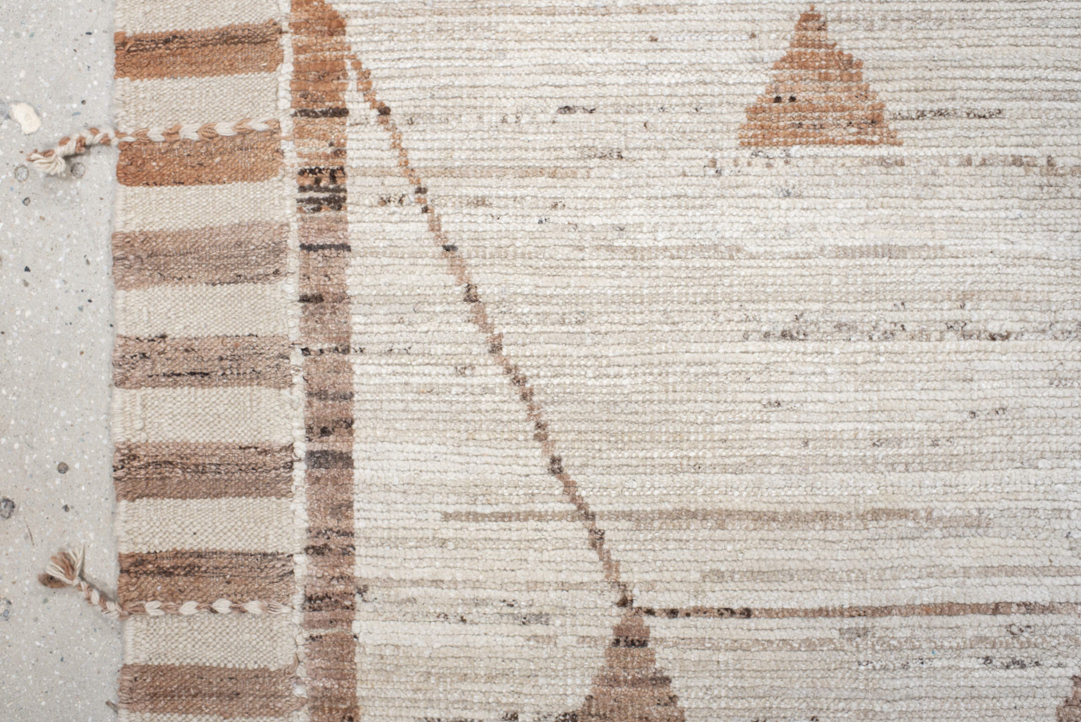 9' x 12' one-of-a-kind handmade vintage Tulu large size rug. Color palette: ivory, camel, taupe, beige, light brown, gray