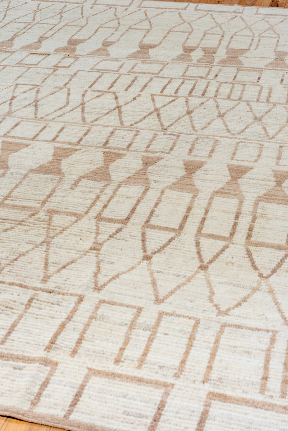 10' x 13' one-of-a-kind handmade vintage Tulu large size rug. Color palette: ivory, taupe, beige, cream, gray