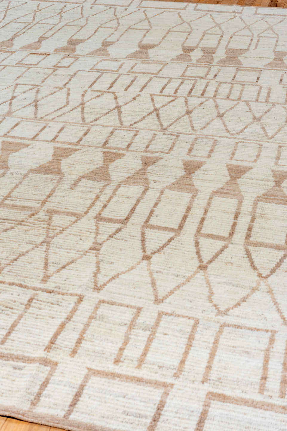 10' x 13' one-of-a-kind handmade vintage Tulu large size rug. Color palette: ivory, taupe, beige, cream, gray