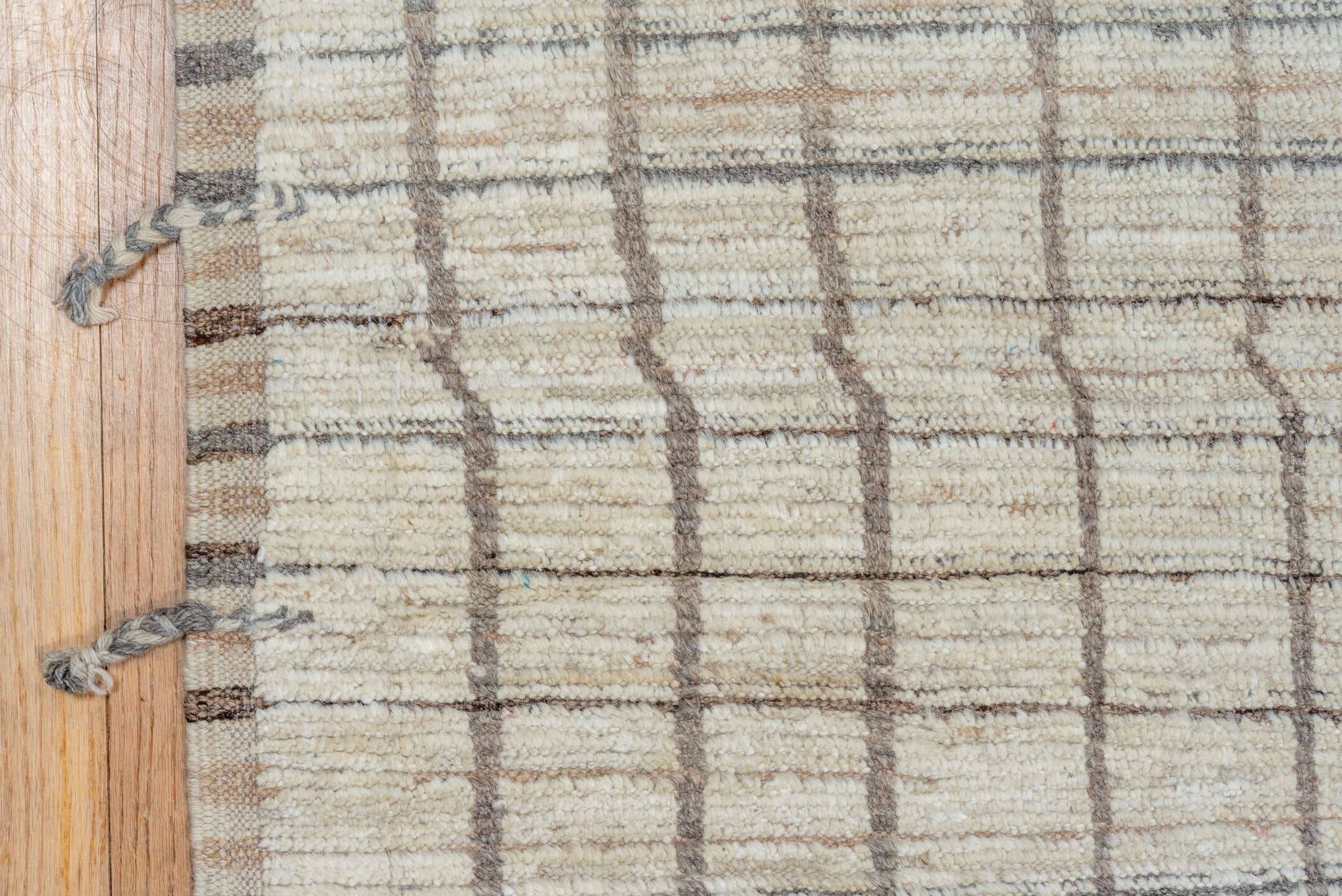 10' x 13' one-of-a-kind handmade vintage Tulu large size rug. Color palette: ivory, taupe, gray, greige, charcoal, beige