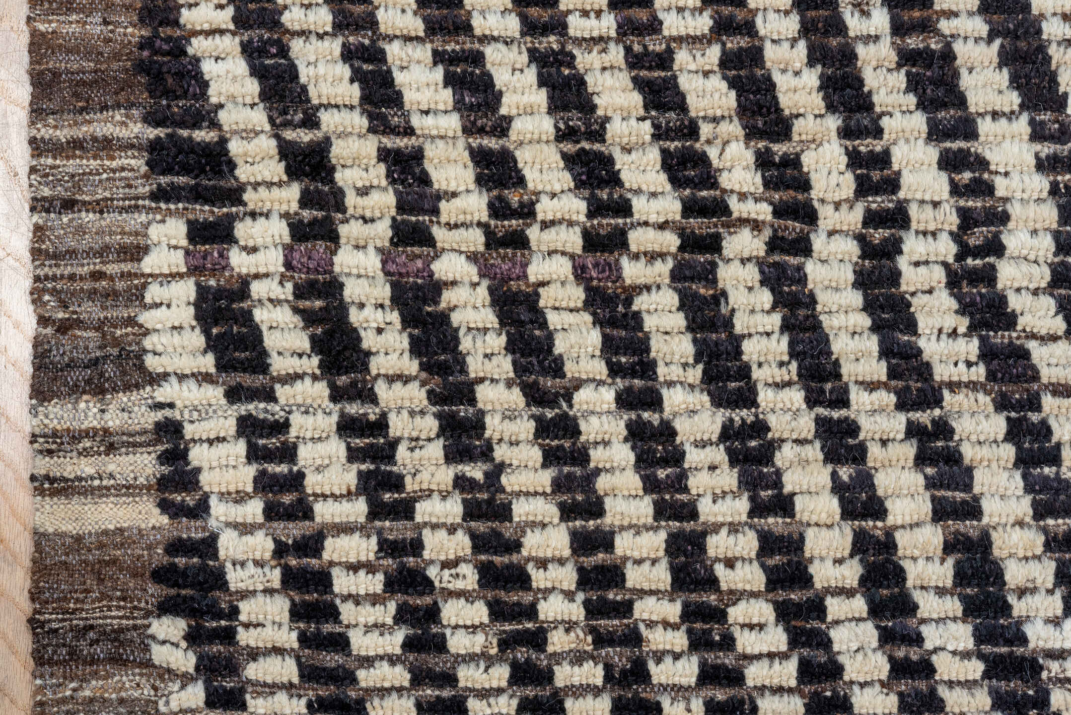 9' x 11' one-of-a-kind handmade vintage Tulu large size rug. Color palette: ivory, charcoal, taupe, brown, gray, black