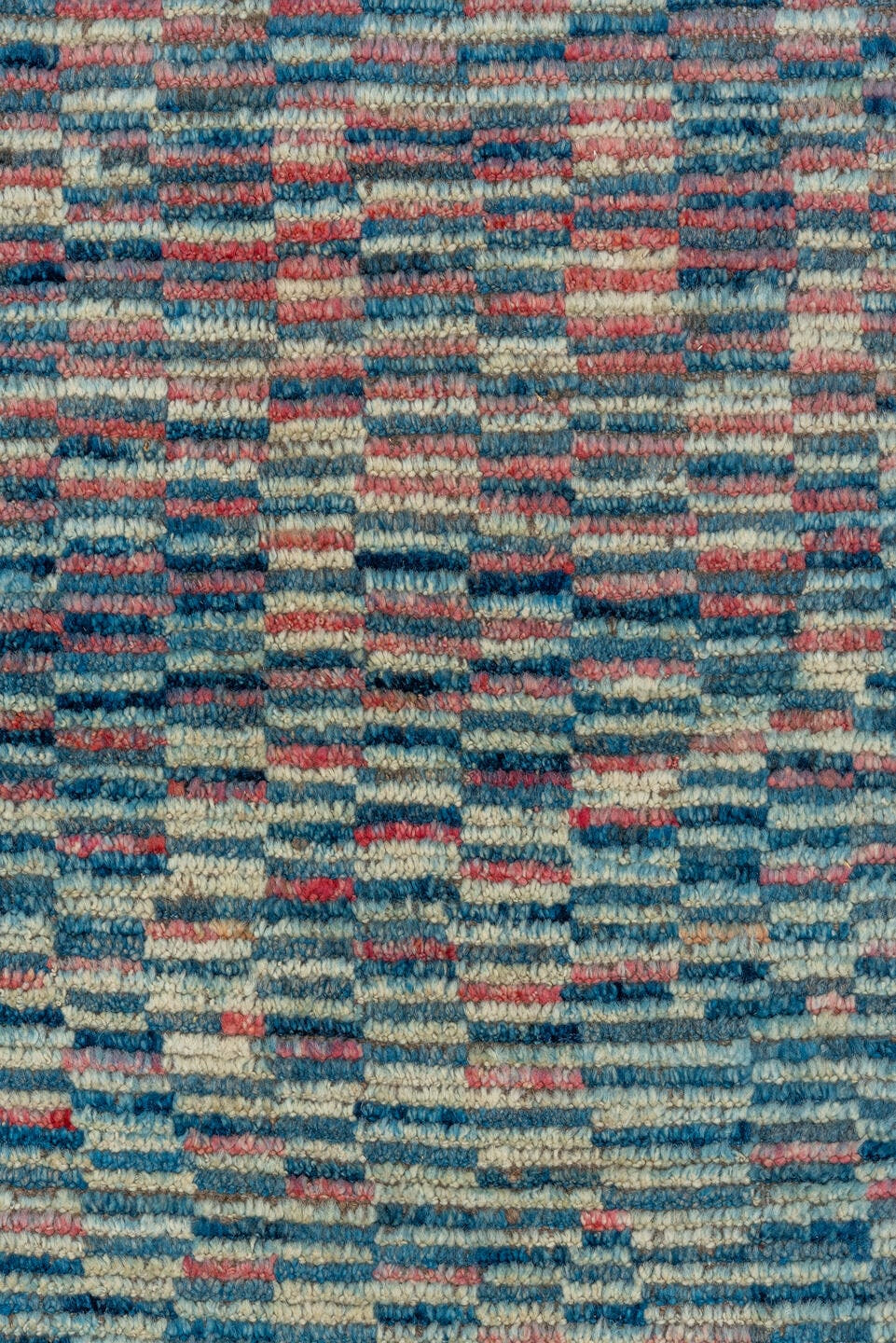 8' x 9' one-of-a-kind handmade vintage Tulu rug. Color palette: blue, ivory, sky blue, rose, navy, crimson, taupe