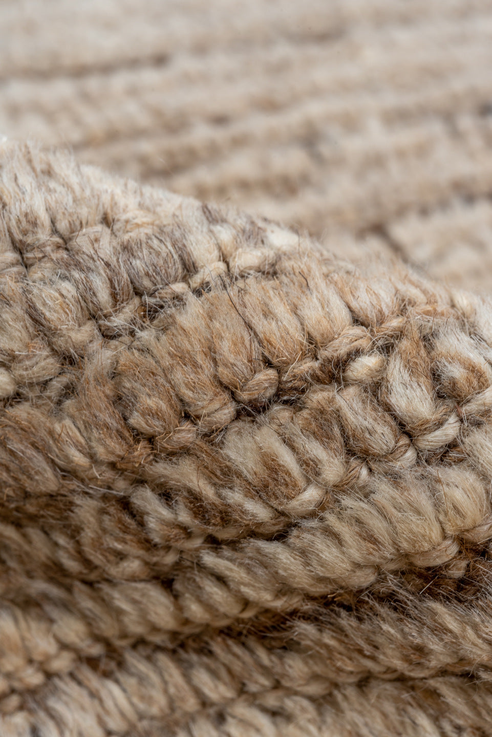 8' x 11' one-of-a-kind handmade vintage Tulu large size rug. Color palette: taupe, ivory, brown, camel, sky_blue, beige