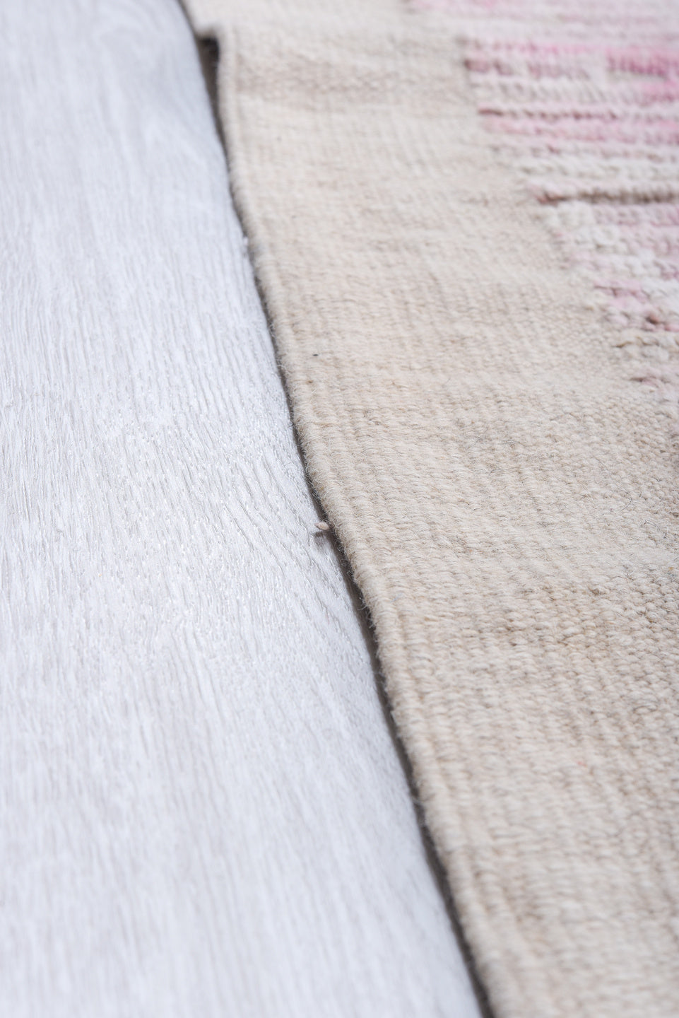 13' x 16' one-of-a-kind handmade vintage Tulu oversize rug. Color palette: ivory, blush pink, cream, pale rose, taupe, pink