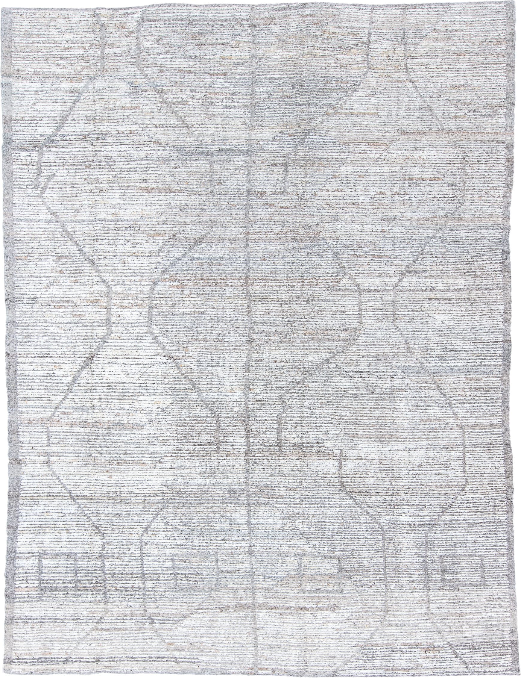 8' x 11' one-of-a-kind handmade vintage Tulu large size rug. Color palette: ivory, pale gray, taupe, cream, beige