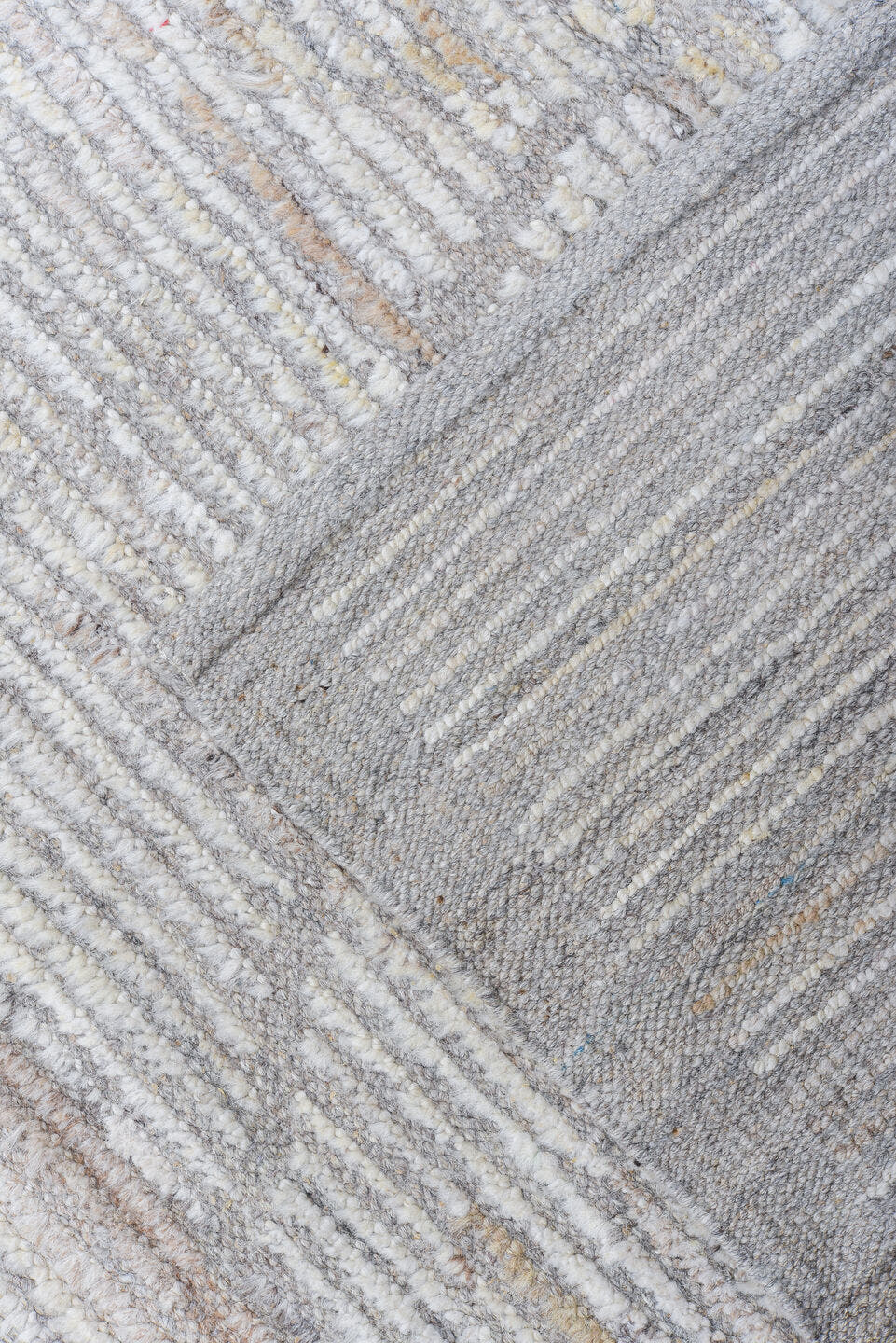 8' x 11' one-of-a-kind handmade vintage Tulu large size rug. Color palette: ivory, pale gray, taupe, cream, beige