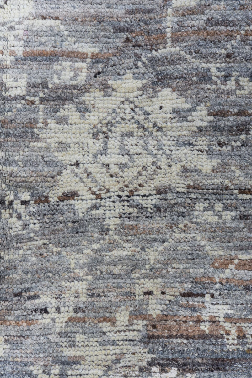 8' x 9' one-of-a-kind handmade vintage Tulu large size rug. Color palette: gray, ivory, taupe, brown, charcoal, beige, black