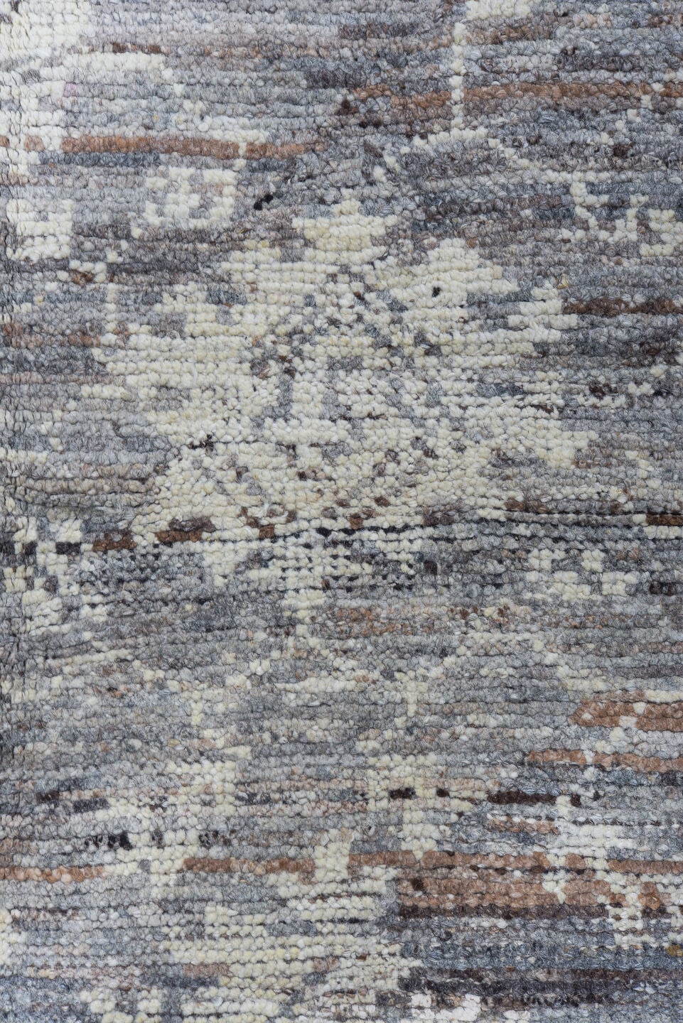 8' x 9' one-of-a-kind handmade vintage Tulu large size rug. Color palette: gray, ivory, taupe, brown, charcoal, beige, black