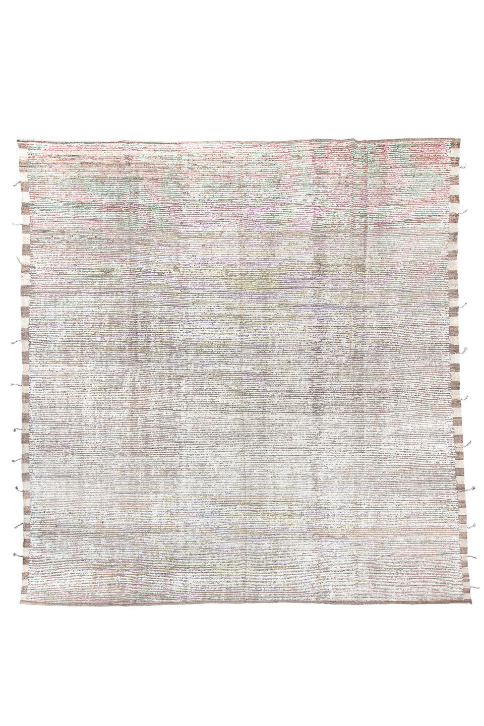 13' x 13' one-of-a-kind handmade vintage Tulu oversize rug. Color palette: floral white, gainsboro, ghost white, gray, ivory