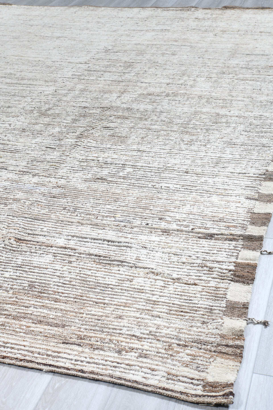 13' x 13' one-of-a-kind handmade vintage Tulu oversize rug. Color palette: ivory, taupe, beige, camel, gray