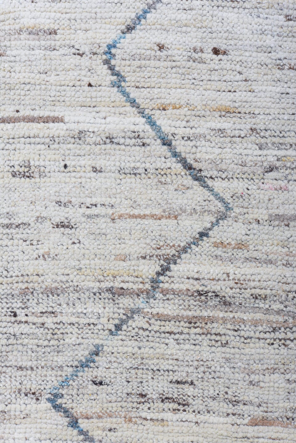 9' x 12' one-of-a-kind handmade vintage Tulu large size rug. Color palette: ivory, blue, taupe, brown, charcoal, beige, gray