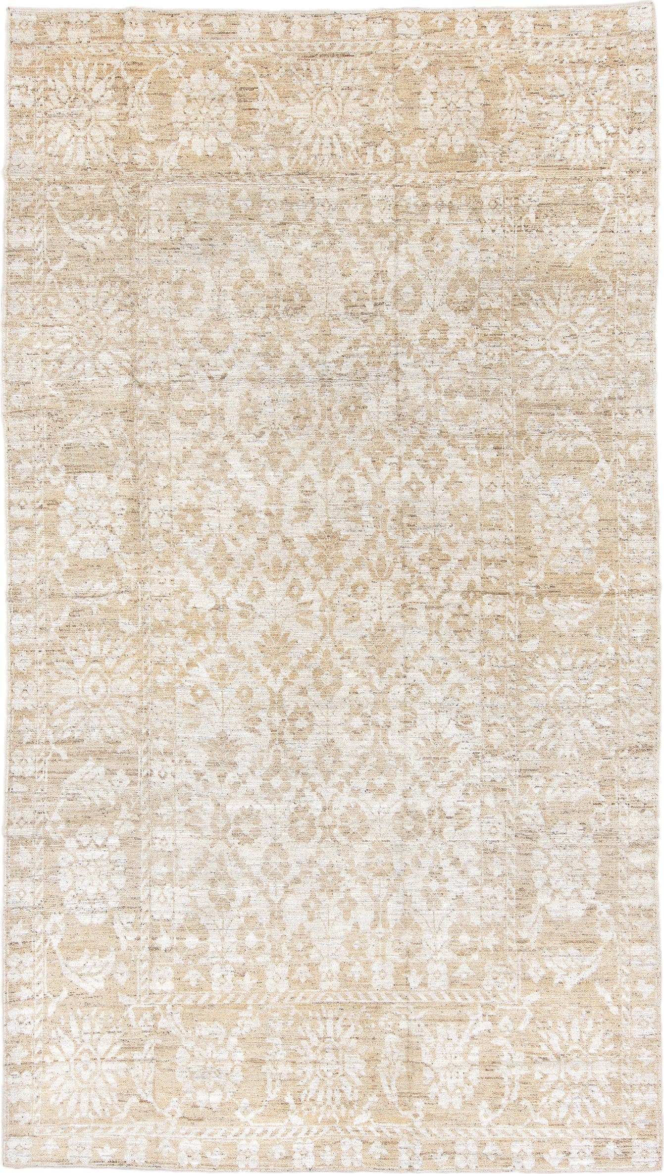 8' x 14' one-of-a-kind handmade vintage Tulu large size rug. Color palette: ivory, beige, cream, taupe, sand, gray