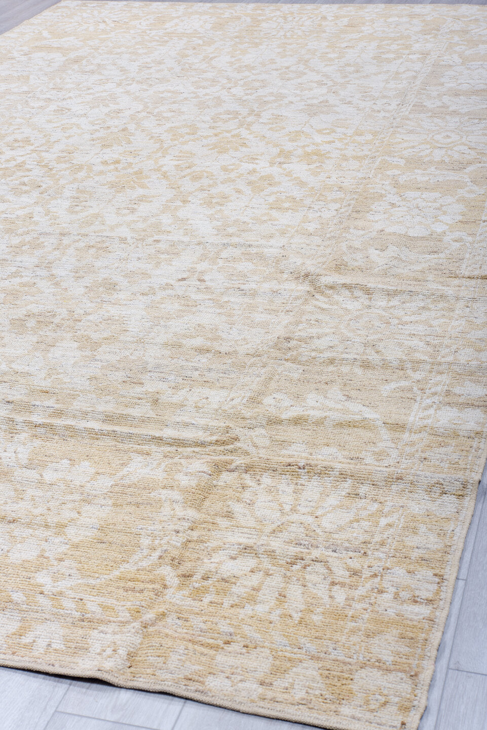 8' x 14' one-of-a-kind handmade vintage Tulu large size rug. Color palette: ivory, beige, cream, taupe, sand, gray