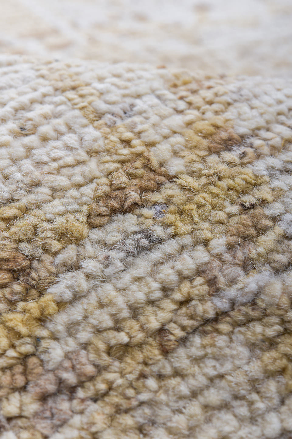 8' x 14' one-of-a-kind handmade vintage Tulu large size rug. Color palette: ivory, beige, cream, taupe, sand, gray