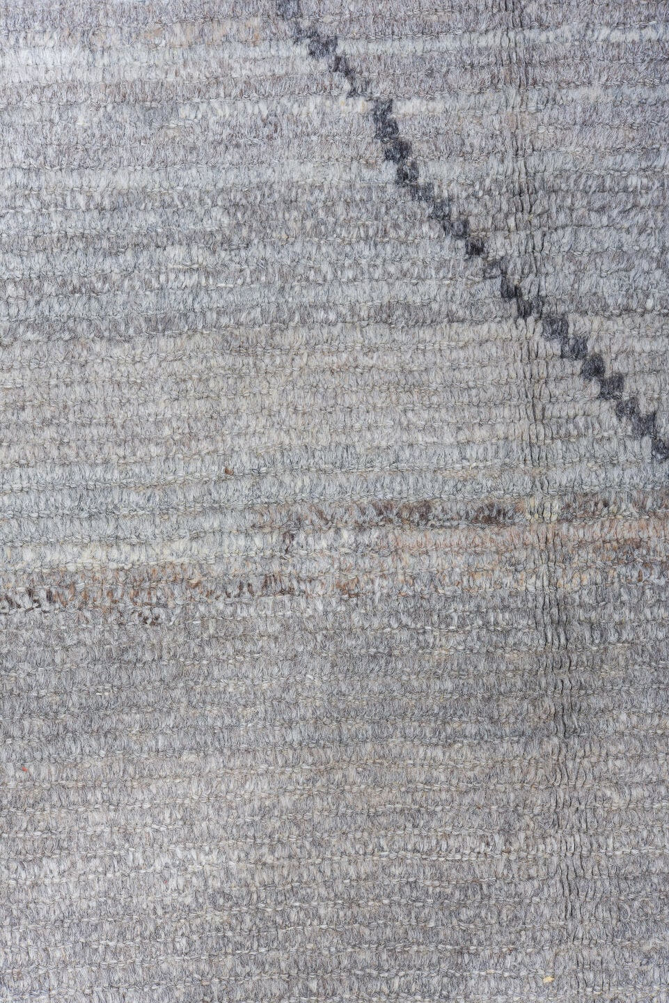 10' x 13' one-of-a-kind handmade vintage Tulu large size rug. Color palette: ivory, taupe, light gray, charcoal, greige